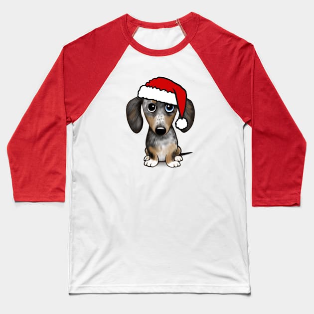 Dapple Dachshund with Santa Hat Merle Wiener Dog Christmas Baseball T-Shirt by Coffee Squirrel